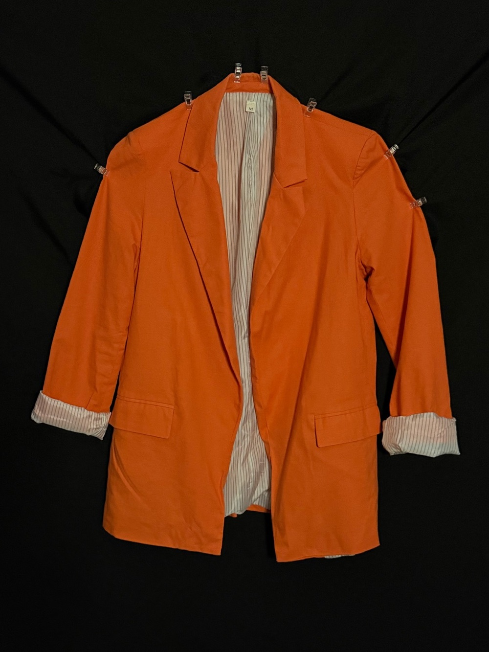 Women's Orange Open-Front Blazer with Rolled Cuffs